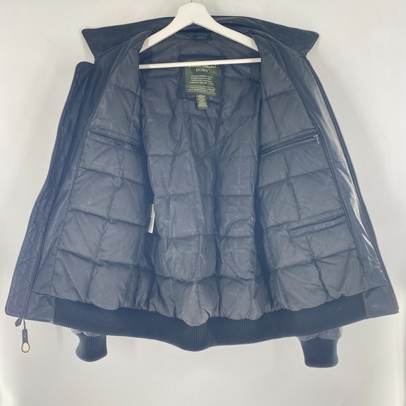 Eddie Bauer Lamb Leather Goose Down Fill Puffer Lined Bomber Jacket Black Sz L - Picture 12 of 13